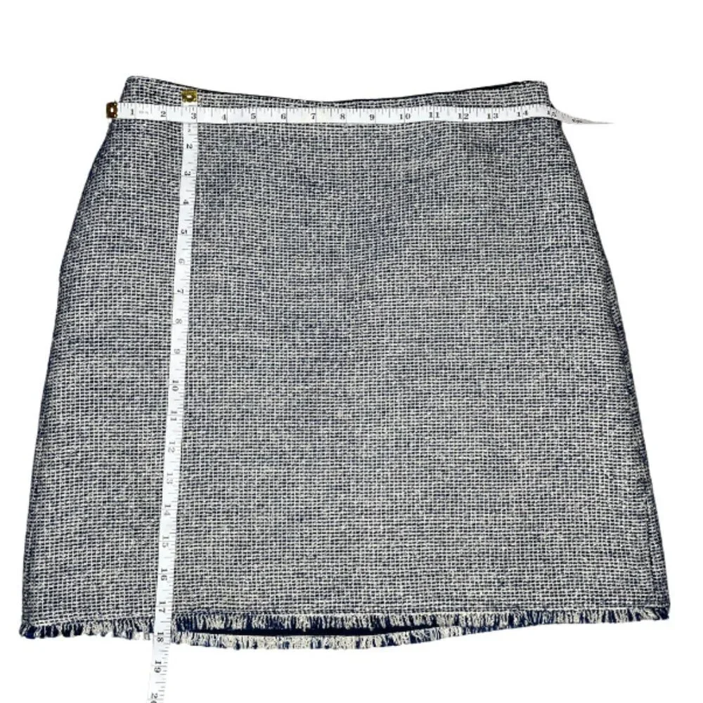 BANANA REPUBLIC Dark Academia Tweed Mini Skirt Navy Blue Fringe Boucle Coquette